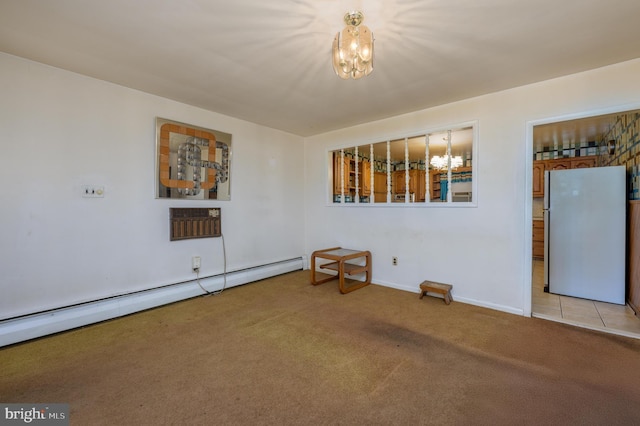 3221 Union Ave, Pennsauken, NJ 08109 - spare room featuring a chandelier, light colored carpet, and a baseboard heating unit