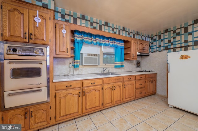 3221 Union Ave, Pennsauken, NJ 08109 - kitchen featuring white appliances, a warming drawer, open shelves, brown cabinets, and light countertops