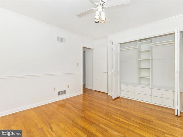31 Cullinan Dr, Gaithersburg, MD 20878 - unfurnished bedroom with crown molding, wood finished floors, a closet, and a ceiling fan