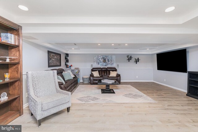 9523 Hickory Falls Way, Baltimore, MD 21236 - living area with a raised ceiling, wood finished floors, and recessed lighting