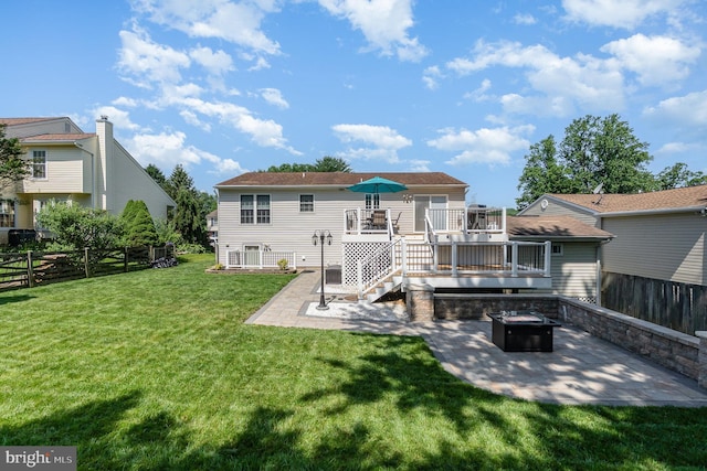 9523 Hickory Falls Way, Baltimore, MD 21236 - rear view of property with a patio area, a fire pit, a fenced backyard, and a wooden deck
