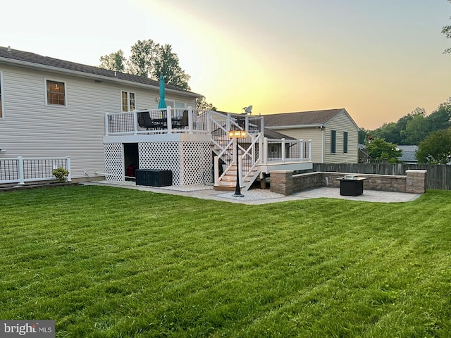 9523 Hickory Falls Way, Baltimore, MD 21236 - rear view of property featuring a fire pit, a deck, a patio area, and stairway