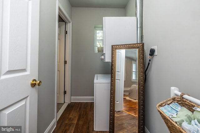 239 W Barnard St, West Chester, PA 19382 - hall with dark wood-type flooring and washer / clothes dryer