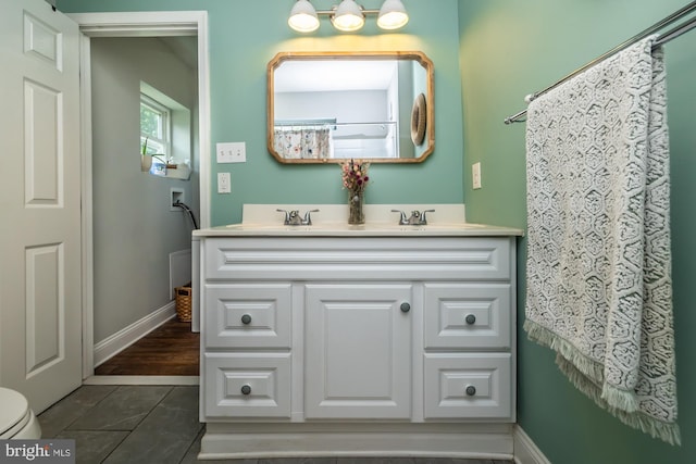 239 W Barnard St, West Chester, PA 19382 - bathroom with double vanity, tile patterned flooring, and a shower with shower curtain