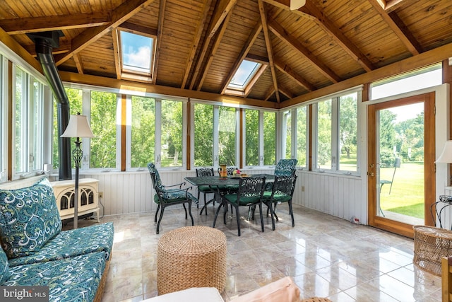 14 Winslow Way, Dresher, PA 19025 - sunroom featuring a skylight, wood ceiling, and stone finish flooring