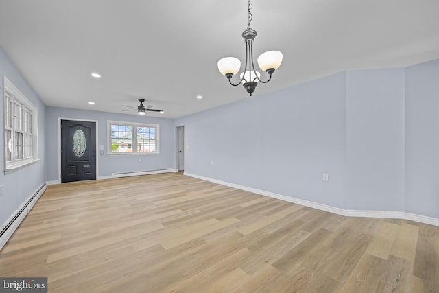 321 Curacao St, Toms River, NJ 08757 - empty room featuring a baseboard radiator, a baseboard heating unit, a ceiling fan, light wood finished floors, and recessed lighting
