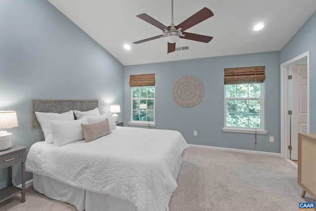 834 Rock Creek Rd, Charlottesville, VA 22903 - carpeted bedroom featuring lofted ceiling, recessed lighting, and ceiling fan