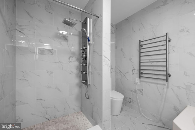 723 Dell Ct, Southampton, PA 18966 - full bathroom featuring radiator, a towel warmer, a marble finish shower, and marble finish floors