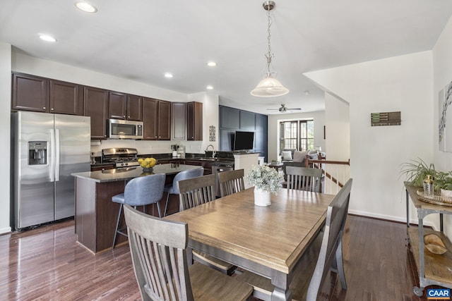 2159 Whispering Hollow Ln, Charlottesville, VA 22911 - dining space featuring a ceiling fan, dark wood-type flooring, and recessed lighting