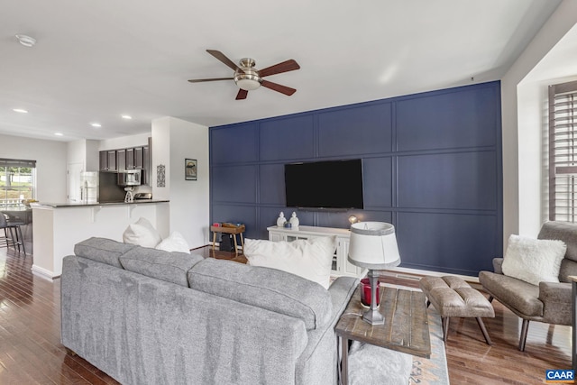 2159 Whispering Hollow Ln, Charlottesville, VA 22911 - living area featuring ceiling fan, dark wood-style floors, and recessed lighting