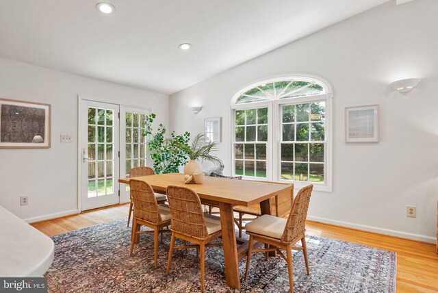 8700 Bluedale St, Alexandria, VA 22308 - dining space featuring healthy amount of natural light, lofted ceiling, light wood-type flooring, and recessed lighting