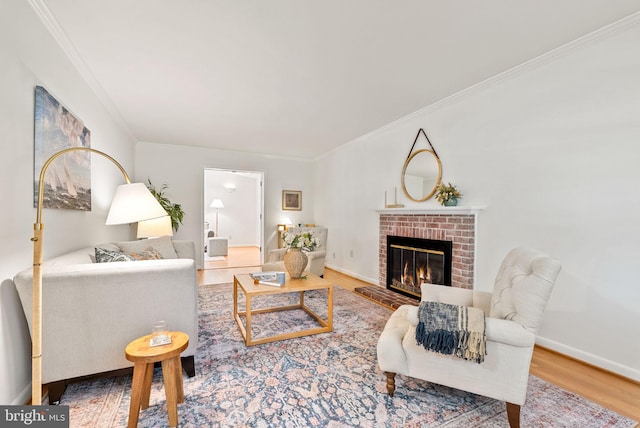 8700 Bluedale St, Alexandria, VA 22308 - living area with wood finished floors, ornamental molding, and a brick fireplace