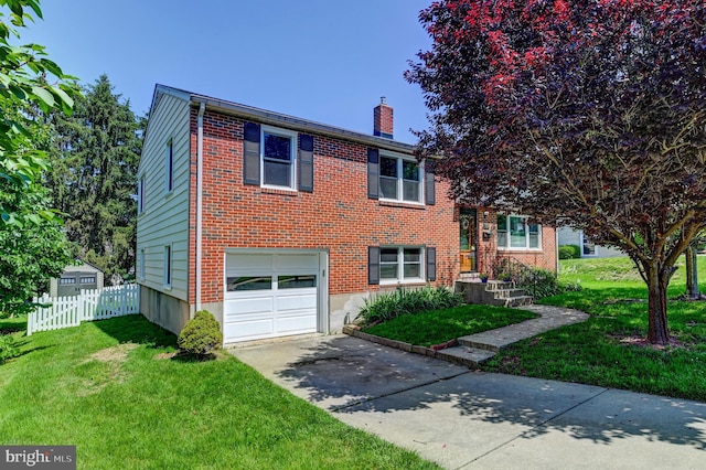 108 Strathdon Way, Lutherville Timonium, MD 21093 - view of front of house with an attached garage, a chimney, concrete driveway, and brick siding