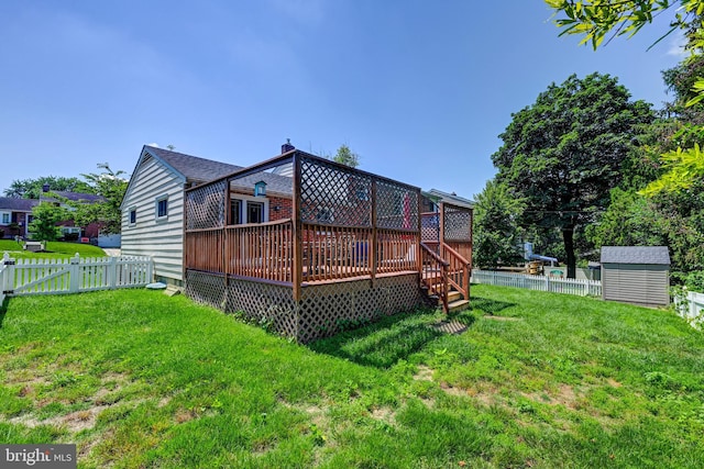 108 Strathdon Way, Lutherville Timonium, MD 21093 - rear view of house featuring a deck, a fenced backyard, and a shed