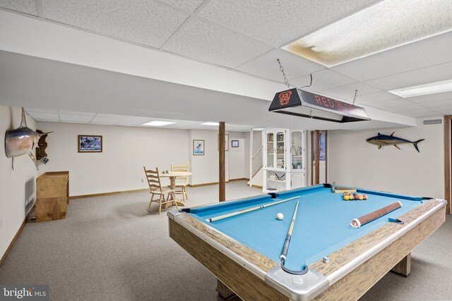 325 Tenby Chase Dr, Delran, NJ 08075 - playroom with a paneled ceiling, carpet, and billiards