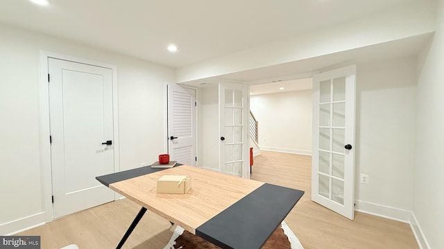 904 Man O War Ln, Great Falls, VA 22066 - office space featuring light wood-type flooring, french doors, and recessed lighting