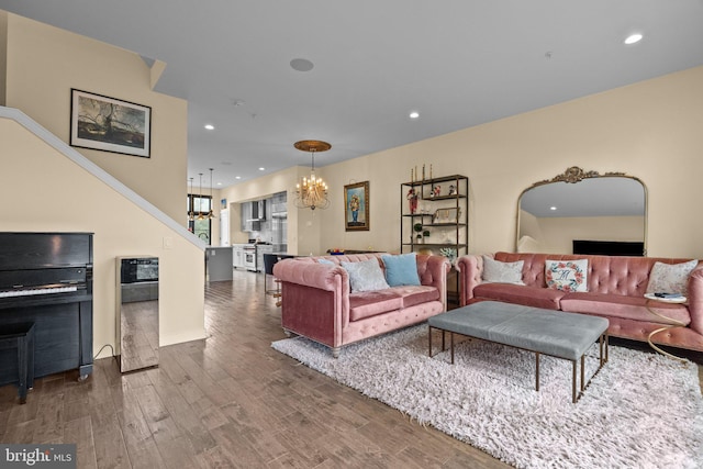 4523 Riverside Way, Philadelphia, PA 19127 - living area with a chandelier, wood finished floors, and recessed lighting