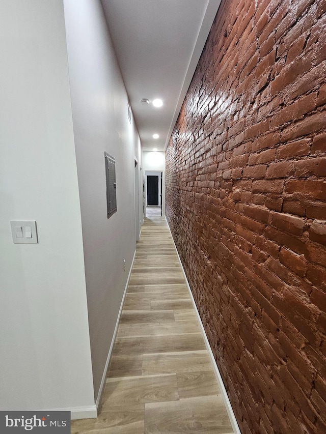 3239 N 13th St, Philadelphia, PA 19140 - hall featuring brick wall, recessed lighting, and light wood-style floors