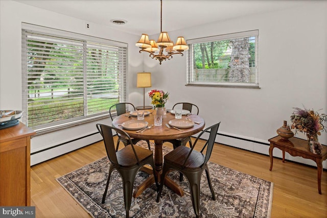 1 High Acres Dr, Ewing, NJ 08628 - dining room with a baseboard radiator, a chandelier, and light wood-type flooring