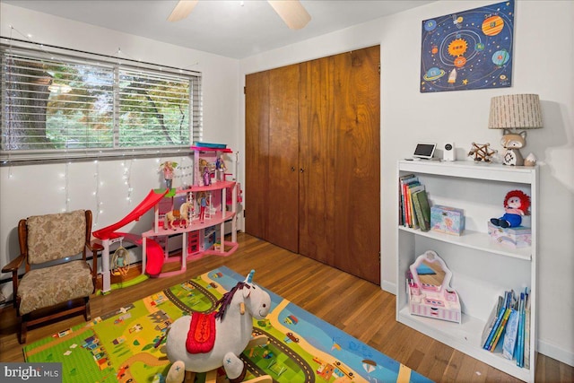 1 High Acres Dr, Ewing, NJ 08628 - rec room featuring wood finished floors and a ceiling fan