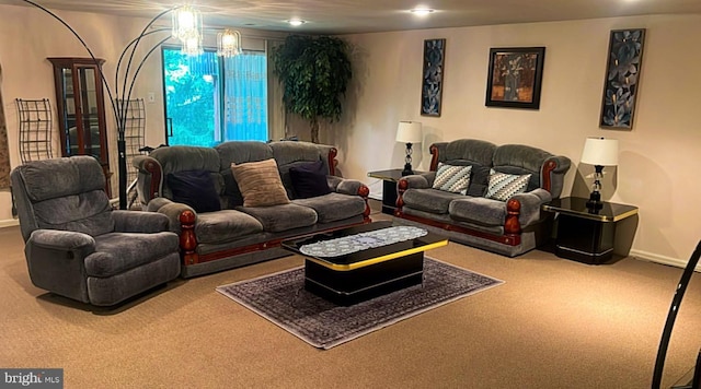 1402 Redwood Ct Unit 57, West Chester, PA 19380 - living room with carpet floors and a chandelier