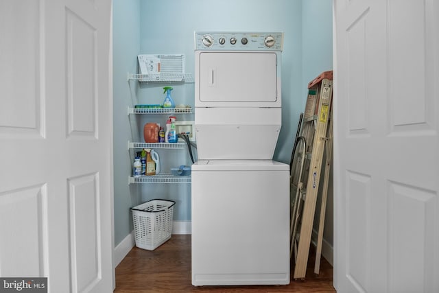 7330 Maple Ave Unit 116, Pennsauken, NJ 08109 - washroom featuring stacked washer / dryer and wood finished floors