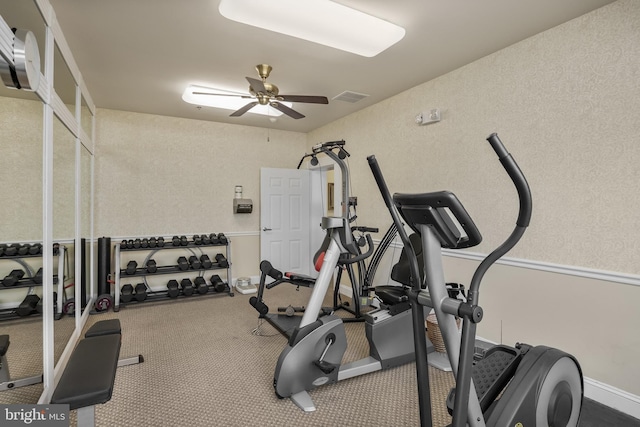 7330 Maple Ave Unit 116, Pennsauken, NJ 08109 - exercise room with a ceiling fan and a wall mounted AC