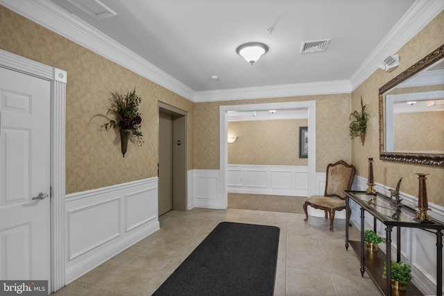 7330 Maple Ave Unit 116, Pennsauken, NJ 08109 - common area with wallpapered walls, wainscoting, a decorative wall, and crown molding