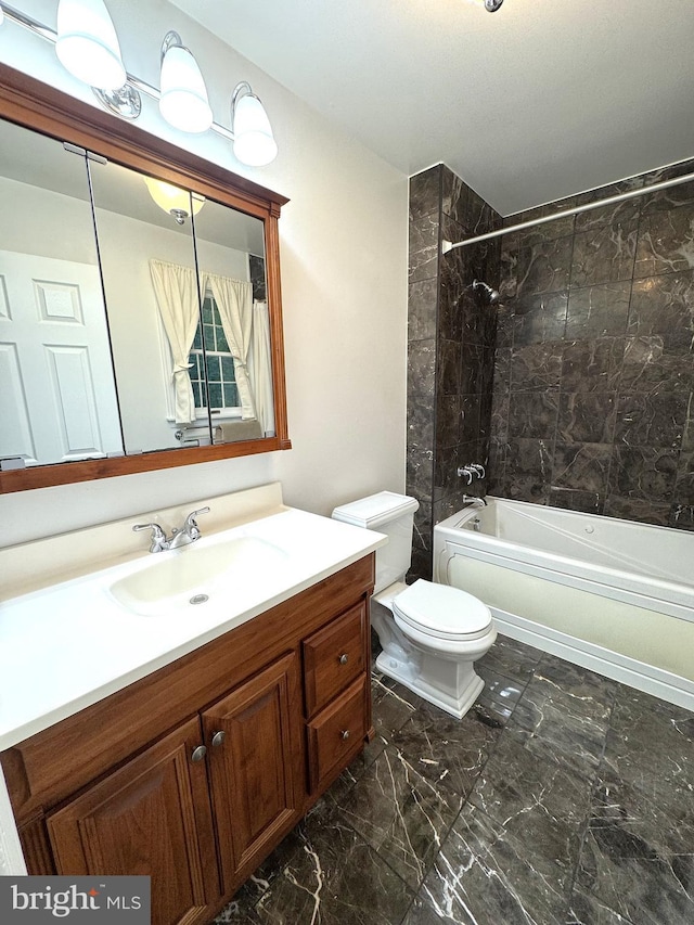 16611 Summers Ln, Brandywine, MD 20613 - bathroom with shower / tub combination, vanity, and marble look tiles