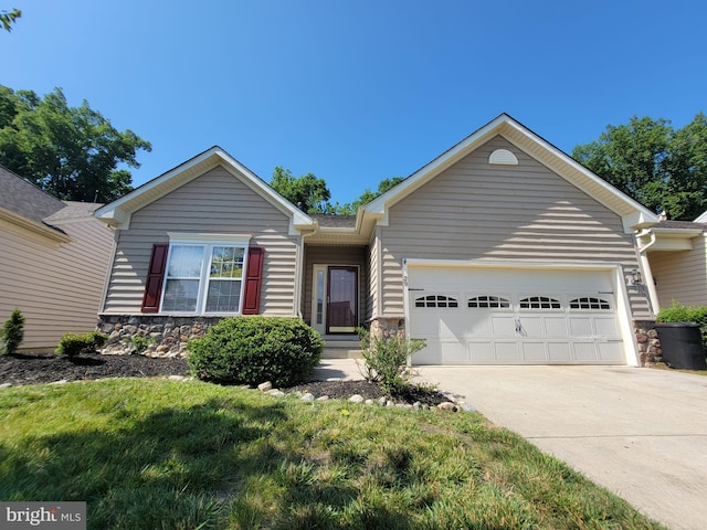 29 Hearthstone Blvd, Pemberton, NJ 08068 - ranch-style home with driveway, a garage, and stone siding