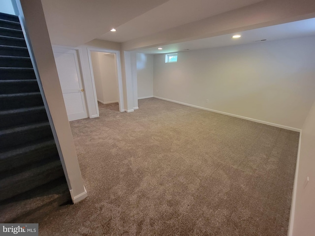 29 Hearthstone Blvd, Pemberton, NJ 08068 - below grade area featuring carpet, stairway, and recessed lighting