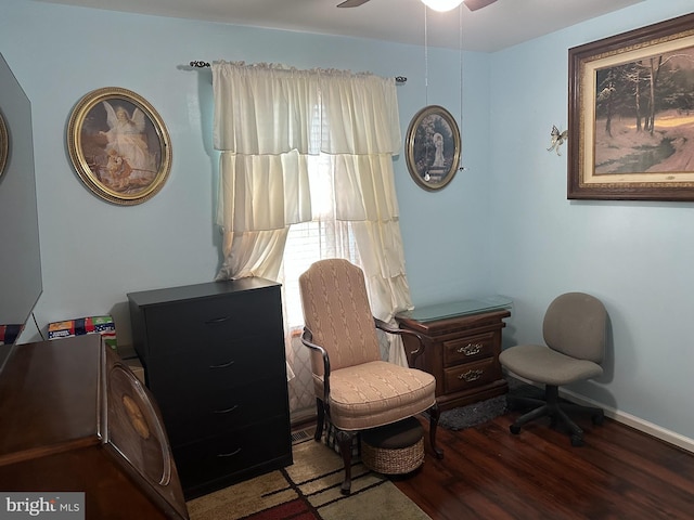 95 Buchanan Ln, Inwood, WV 25428 - living area featuring wood finished floors, ceiling fan, and a desk