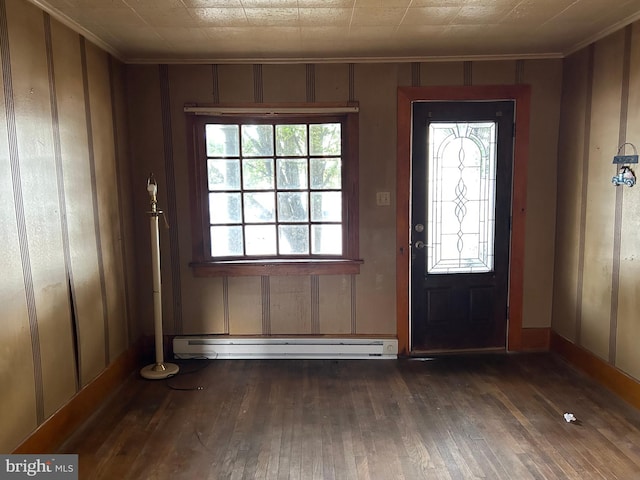 135-137 S 6th St, Shamokin, PA 17872 - entryway with a baseboard heating unit, hardwood / wood-style flooring, ornamental molding, and a decorative wall