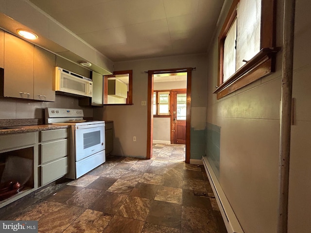 135-137 S 6th St, Shamokin, PA 17872 - kitchen featuring white appliances and dark stone finish floors