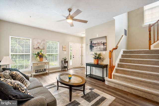 1916 Waltman Rd, Edgewood, MD 21040 - living area featuring stairs, wood finished floors, and a ceiling fan
