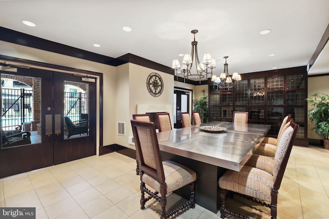 7 Booth St Unit 402, Gaithersburg, MD 20878 - tiled dining space featuring french doors, a chandelier, and recessed lighting
