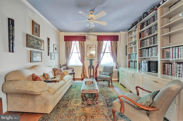 1117 S Carolina Ave SE, Washington, DC 20003 - living area featuring wood finished floors, crown molding, and ceiling fan