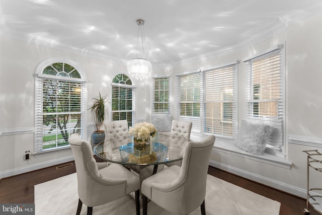 6006 New Hampshire Ave NE, Washington, DC 20011 - dining room featuring a chandelier, wood finished floors, healthy amount of natural light, and ornamental molding
