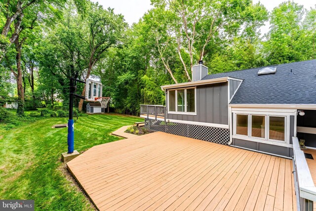 7920 Old Falls Rd, Mclean, VA 22102 - wooden terrace with a yard and view of scattered trees