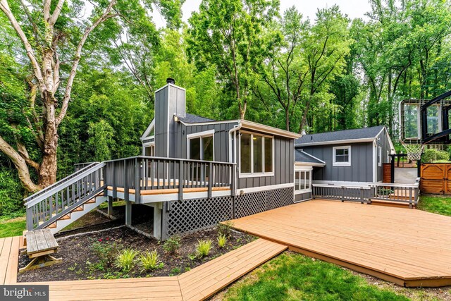 7920 Old Falls Rd, Mclean, VA 22102 - wooden deck featuring view of scattered trees and stairs