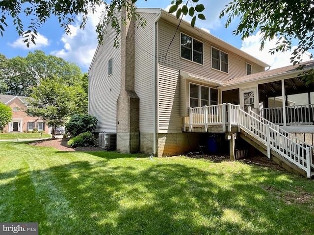 8008 Lions Crest Way, Gaithersburg, MD 20879 - view of property exterior featuring a lawn, stairs, and a deck