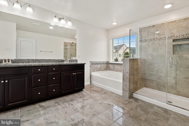 2602 Lady Grove Rd, Bowie, MD 20721 - full bath featuring double vanity, a shower stall, a bath, and recessed lighting