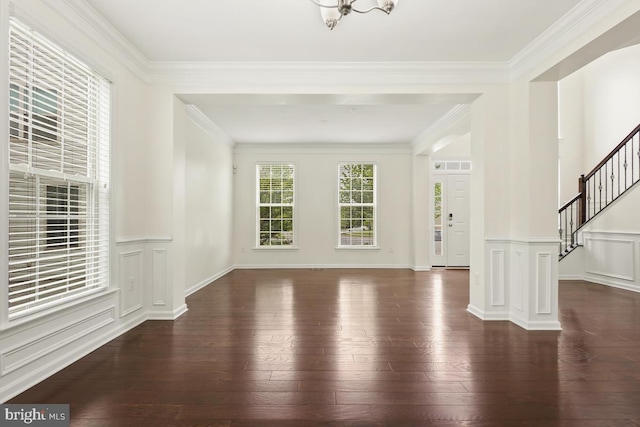 2602 Lady Grove Rd, Bowie, MD 20721 - foyer featuring hardwood / wood-style flooring, stairs, a chandelier, ornamental molding, and wainscoting