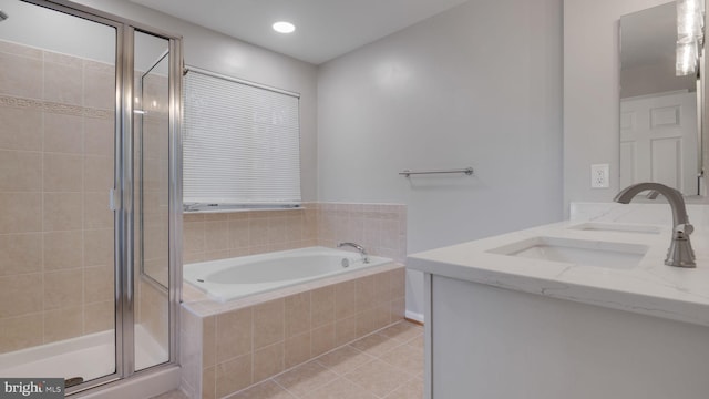 4724 Hanrahan Pl, Alexandria, VA 22309 - full bath with a shower stall, tile patterned floors, a garden tub, double vanity, and recessed lighting