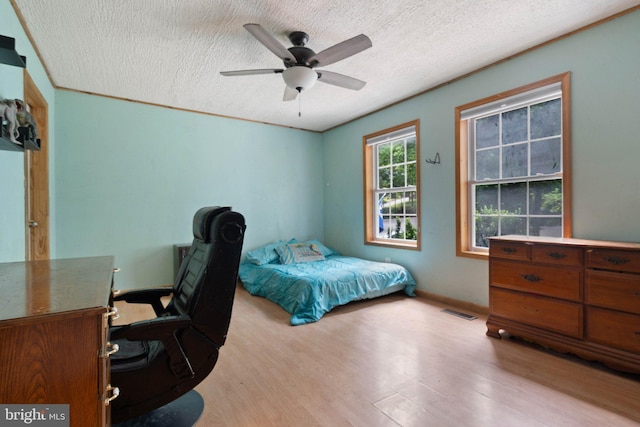 590 Vaught Dr, Front Royal, VA 22630 - bedroom with light wood-style flooring, a textured ceiling, and a ceiling fan
