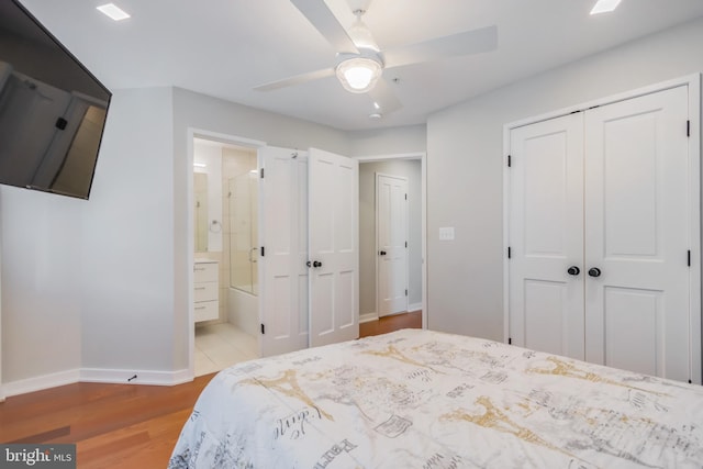 4106 Gault Pl NE Unit 3, Washington, DC 20019 - bedroom featuring wood finished floors, a closet, connected bathroom, and ceiling fan