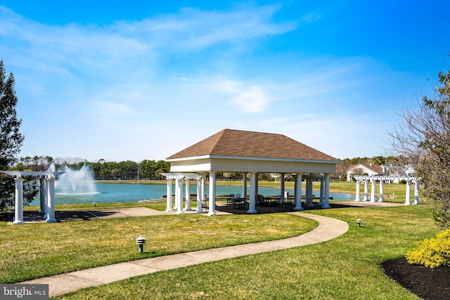 26 Fountain View Dr, Barnegat, NJ 08005 - surrounding community with a gazebo, a water view, and a lawn
