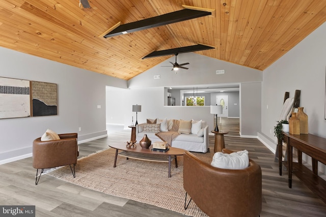 708 E Seminary, Towson, MD 21286 - living area with wooden ceiling, wood finished floors, ceiling fan, and high vaulted ceiling