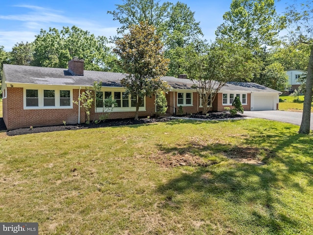 708 E Seminary, Towson, MD 21286 - ranch-style house featuring a chimney, brick siding, driveway, and a front yard