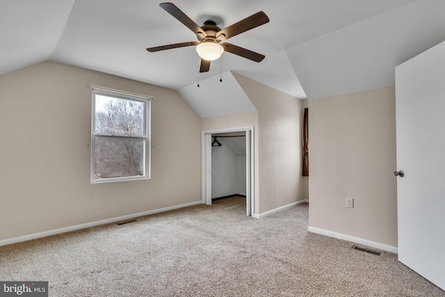 9216 Spring Acres Rd, Clinton, MD 20735 - additional living space with vaulted ceiling, carpet flooring, and ceiling fan